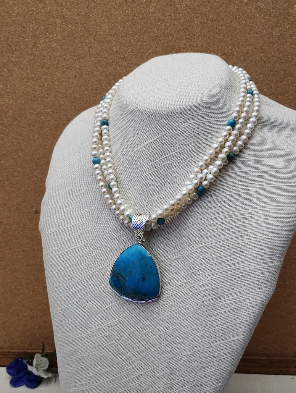 Pearl and Turquoise Pendant Necklace - By Jay King - Desert Rose Trading